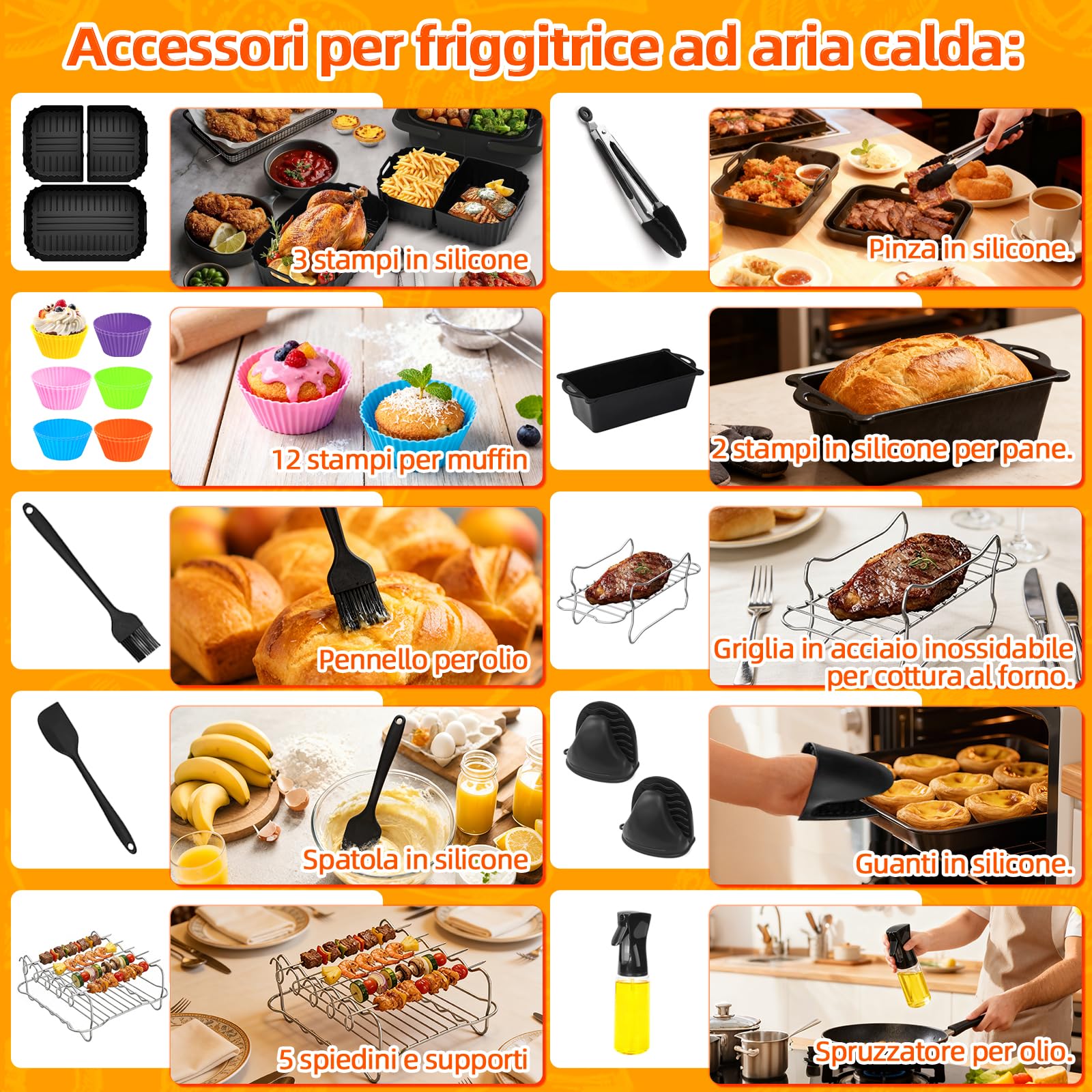 28 Pezzi Teglie Silicone per Friggitrice ad Aria per Philips Air Fryer Serie 1000 Flexi 7.1L, Riutilizzabile Contenitori Friggitrice ad Aria Accessori per Philips Airfryer Flexi NA154/00