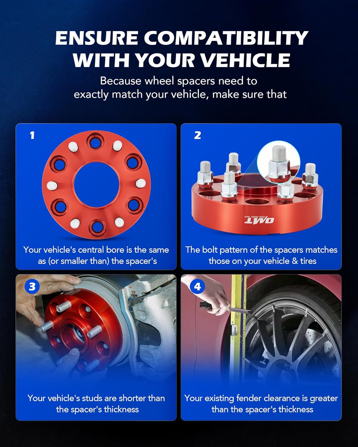 Orion Motor Tech 6x5.5 Wheel Spacers, 1.5 Inch Red Wheel Spacer Kit with M14x1.5 Studs Compatible with Chevy Silverado GMC Sierra 1500 Suburban Tahoe, Hub Centric 78.1mm Bore Wheel Spacer Kit, 4pc