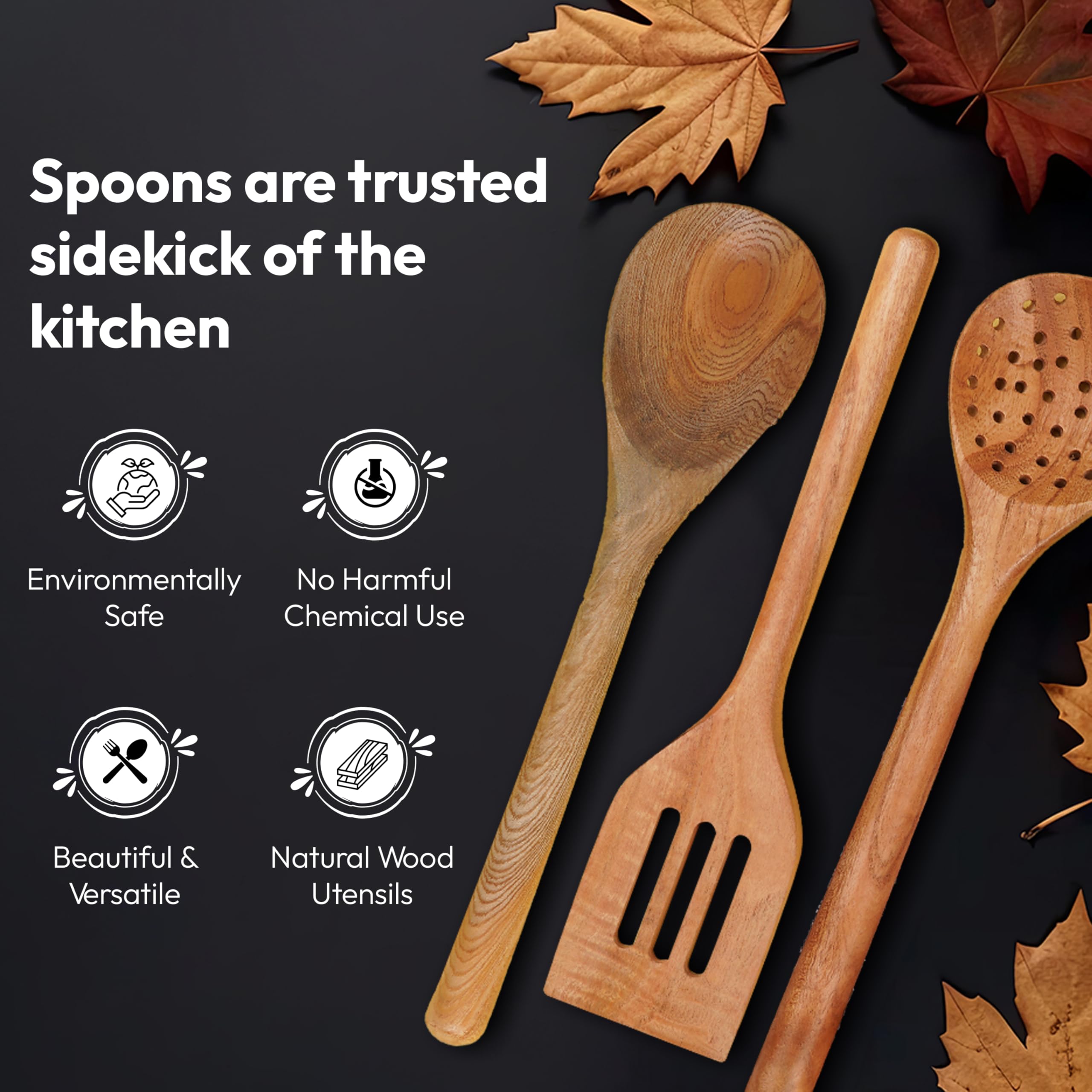Lot De 6 Cuillères En Bois De Cuisine - Manche Rond, Antiadhésives, Durables, Cadeau Pendaison De Crémaillère