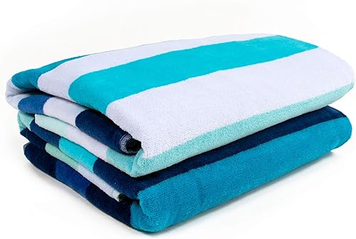 Miniatura 3 de Superior Algodón egipcio de gran tamaño de 450 GSM, toalla de playa, 34 x 64 pulgadas, rayas degradadas, juego de 2 piezas