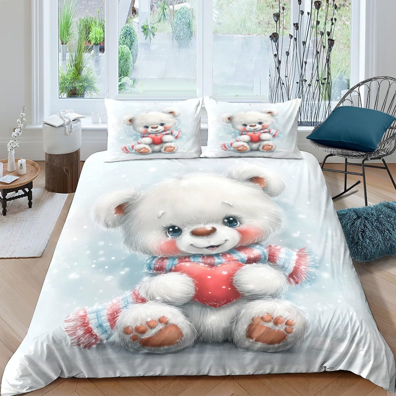 Ctjqhvkz Style-6 3D Printed Cute Bear Fitted Sheet Microfiber Soft Plush Cartoon Heart Bed Cover For Bedroom Guest Room Dorm Mattress Protection Single（135X200cm）