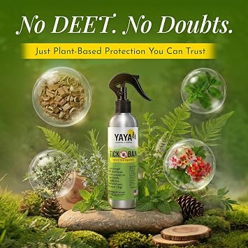 YAYA ORGANICS Tick Ban DEET-Free Mist Spray - Made in USA - All Natural Extra Strength Tick Repellent Spray Made with Essential Oils - Safe for Kids & Dogs (8 Ounce)