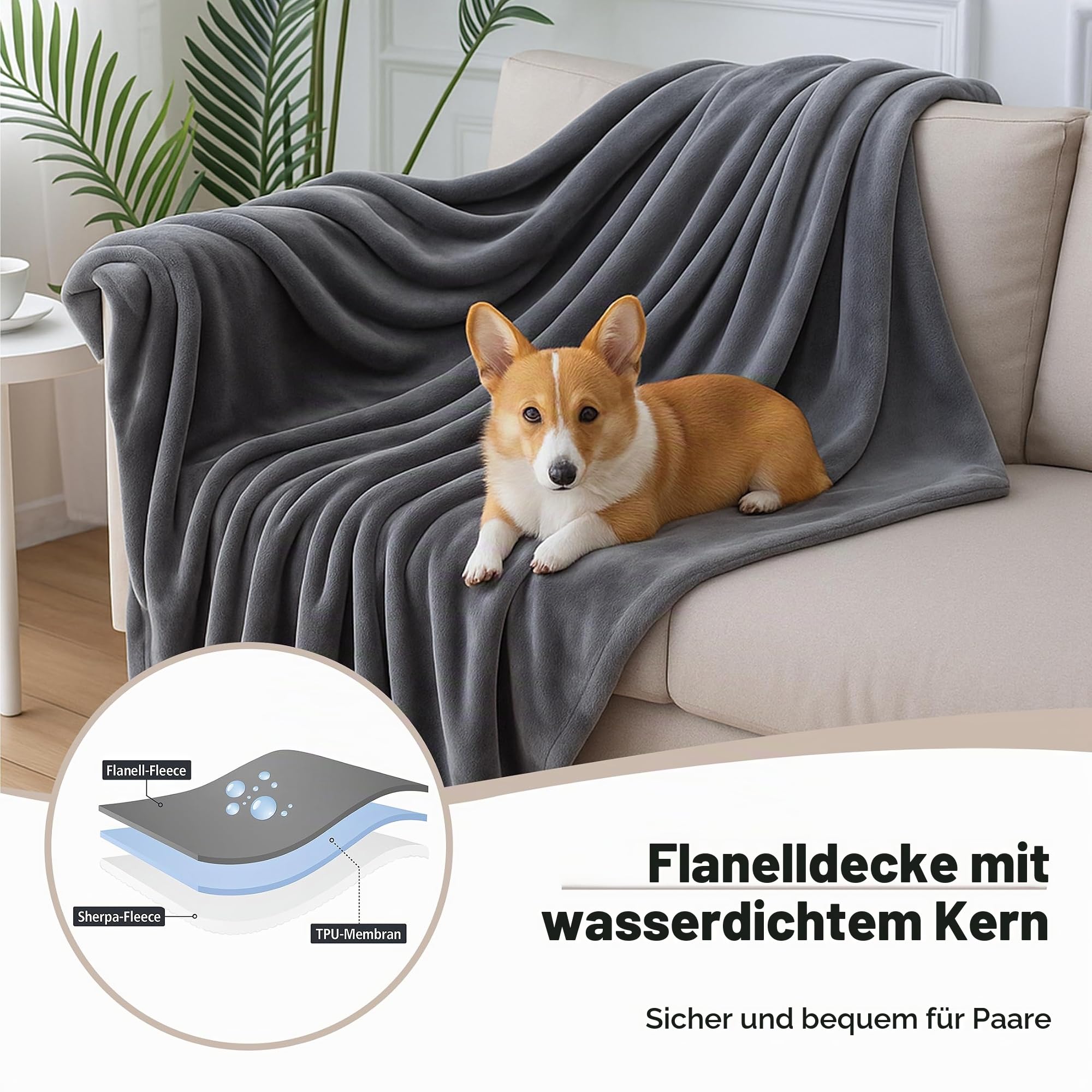 Wasserdichte Decke，liebesdecke wasserdicht für sex+Aufbewahrungstasche，wasserdichte decke für sex，hundedecke，sofaschutz hund，splash blanket aus Flanell-Sherpa,hundedecke wasserdicht (215*230cm)