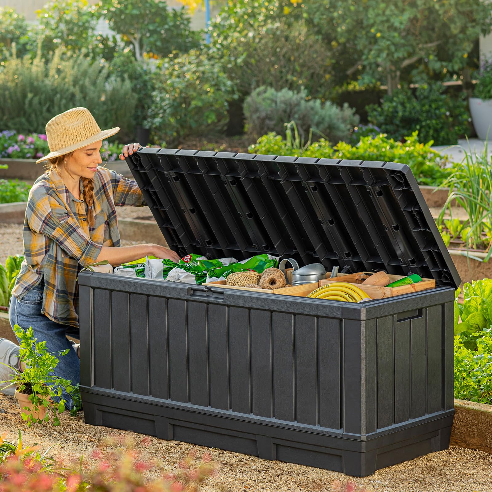 Koll Living Boîte de rangement de jardin Kentwood 350 litres Anthracite avec fonction siège