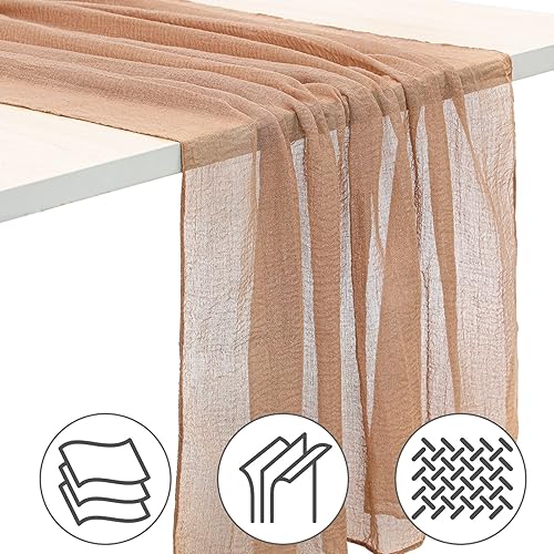 Miniatura 3 de Camino de mesa de Navidad de 35 x 108 pulgadas, accesorios de decoración de belén, camino de mesa de algodón y lino, camino de mesa de gasa rústica
