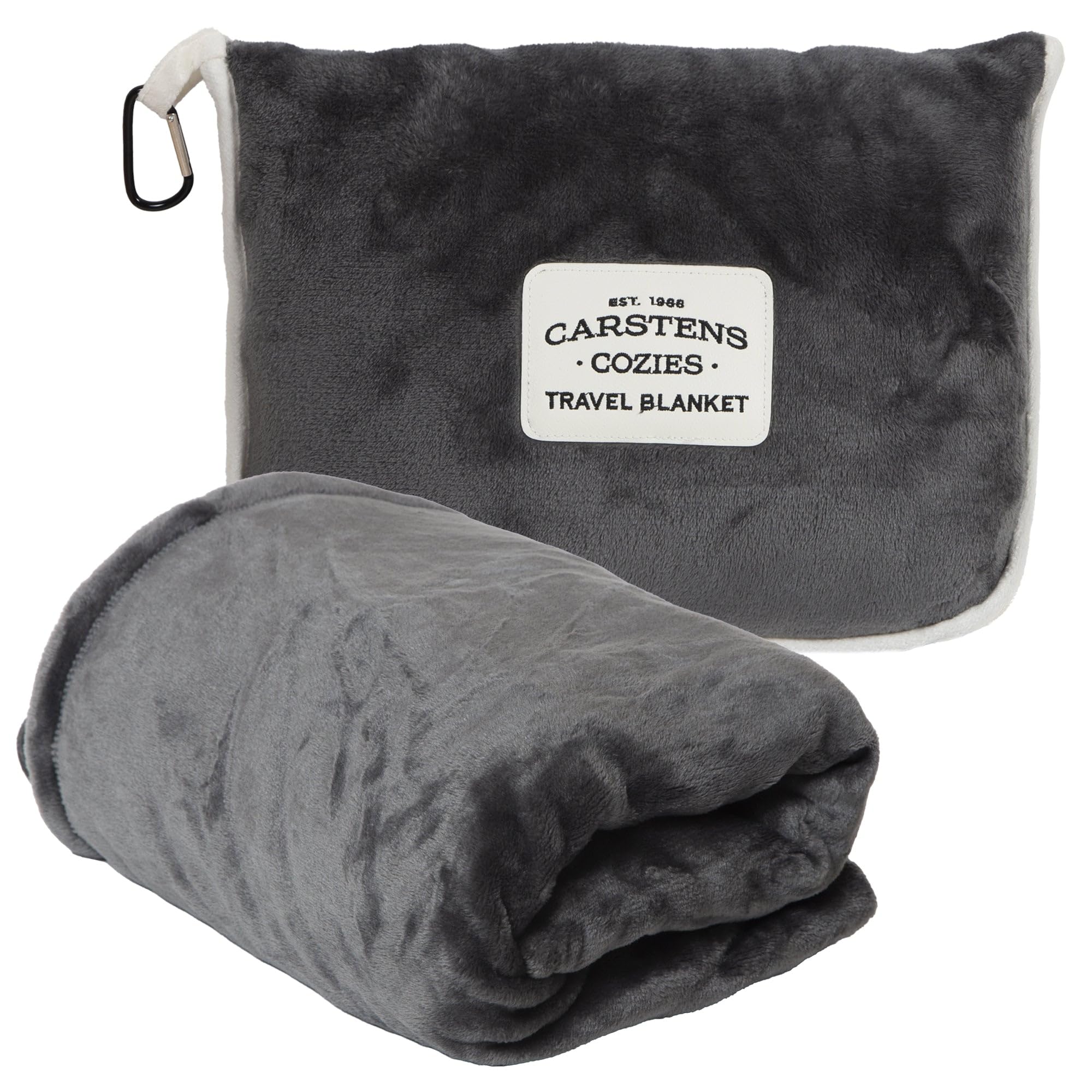 CARSTENS, INC. Travel Blanket, Premium Compact 2-in-1 Airplane Blanket/Pillow, Perfect Grey