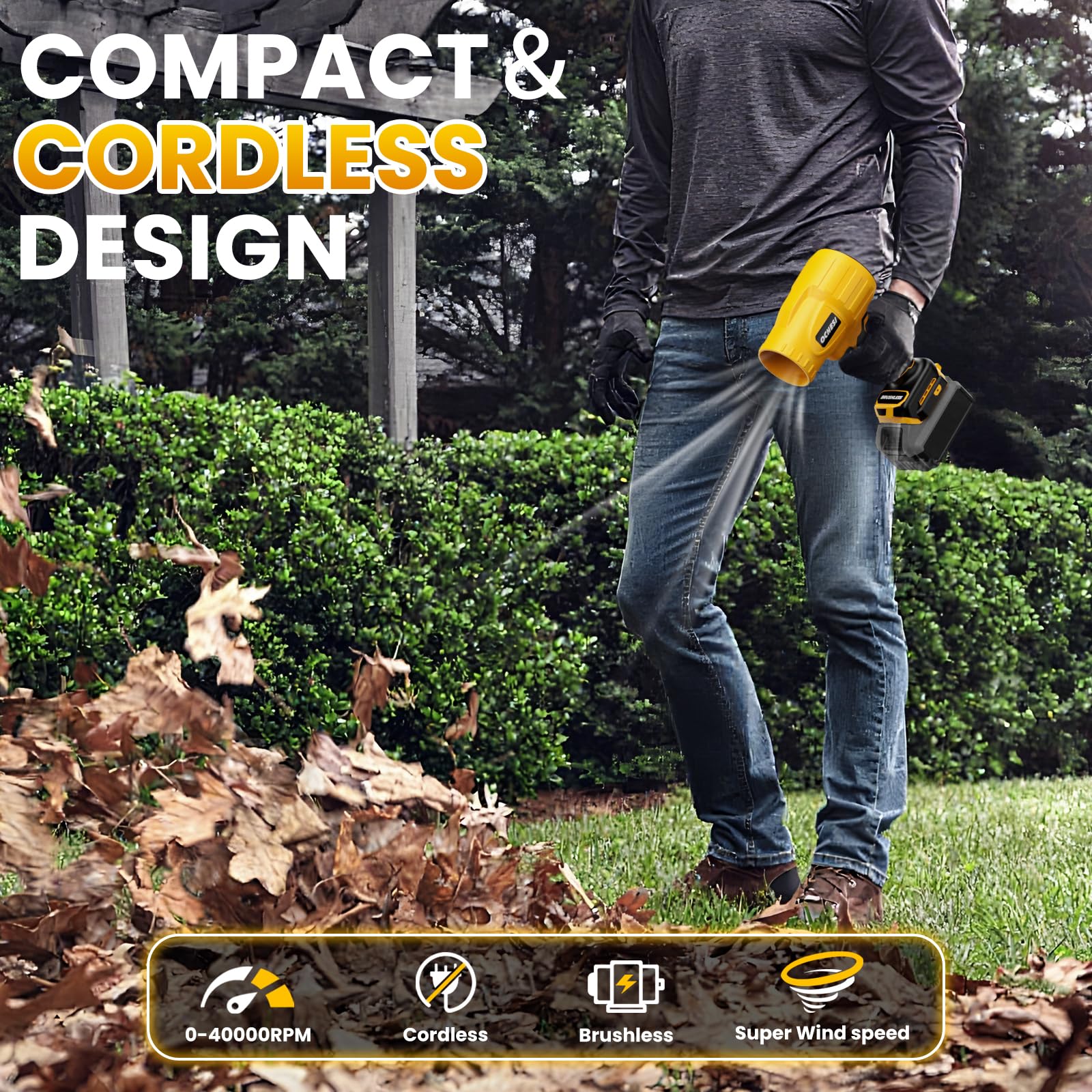 Soffiatore elettrico senza fili per DeWalt 20 V max batteria, motore brushless ad alta velocità, ventilatore a getto portatile per pulizia patio, cura del prato, soffiaggio foglie e polvere (senza