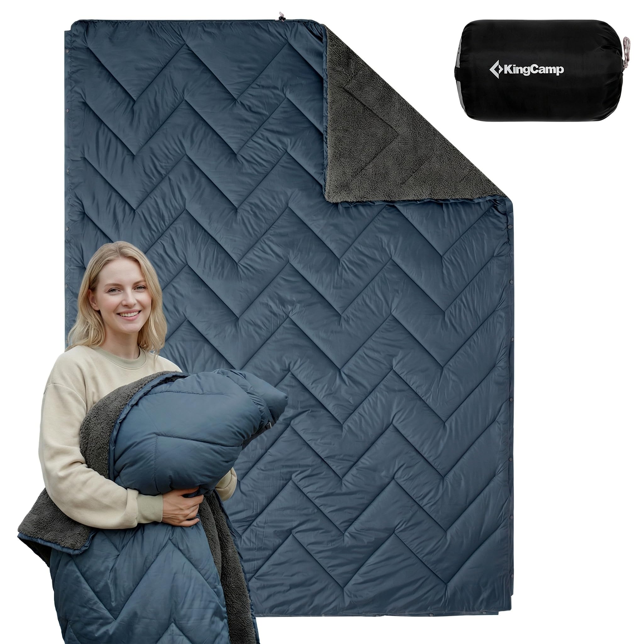 KingCamp Campingdecke Warm Thermal Sherpa & Ripstop,Extra Dick und wasserdichte, Reisedecke Ultraleicht,Große Outdoor-Decke für Camping, Picknicks, Strand, Stadien