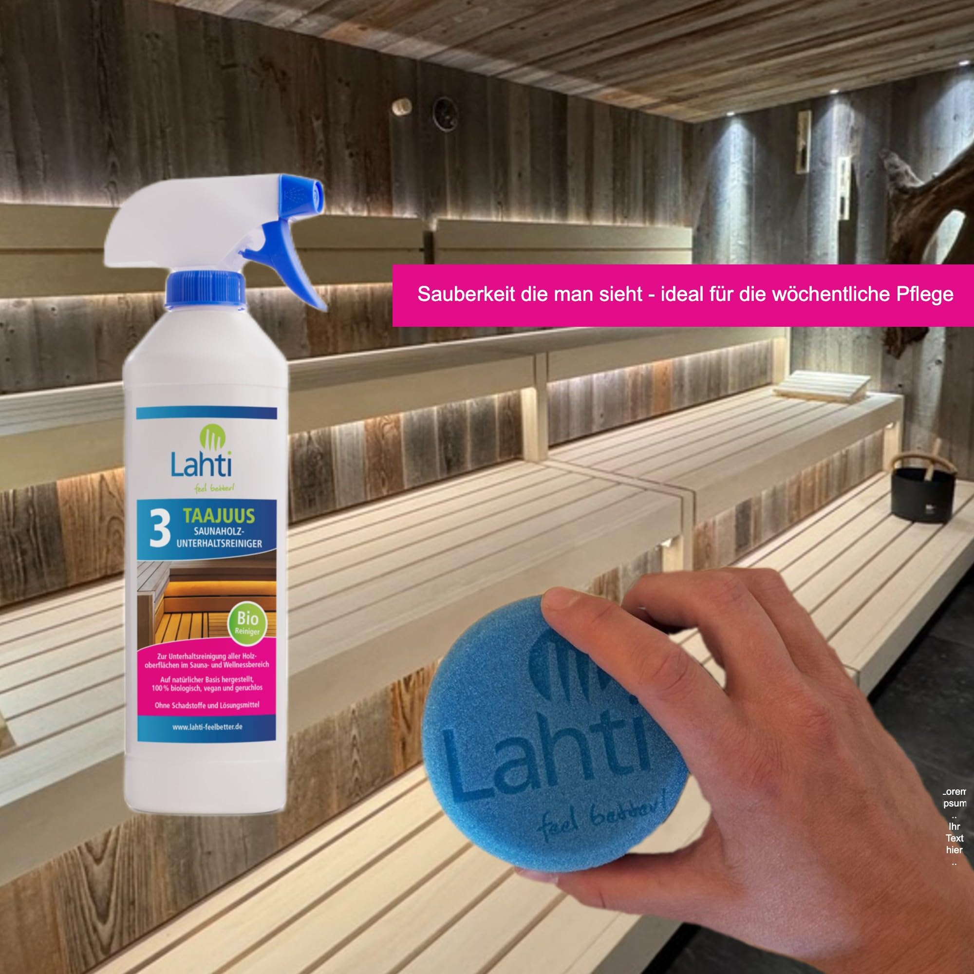 Lahti 3 TAAJUUS - SaunaHolz-Unterhaltsreiniger - Unterhaltsreiniger für die wöchentliche Pflege Ihrer Sauna (5 Liter)