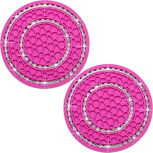 Miniatura 16 de 2 piezas posavasos con diamantes de imitación de cristal, 2.75 pulgadas, silicona suave, antideslizante, a prueba de golpes, portavasos de Negro y