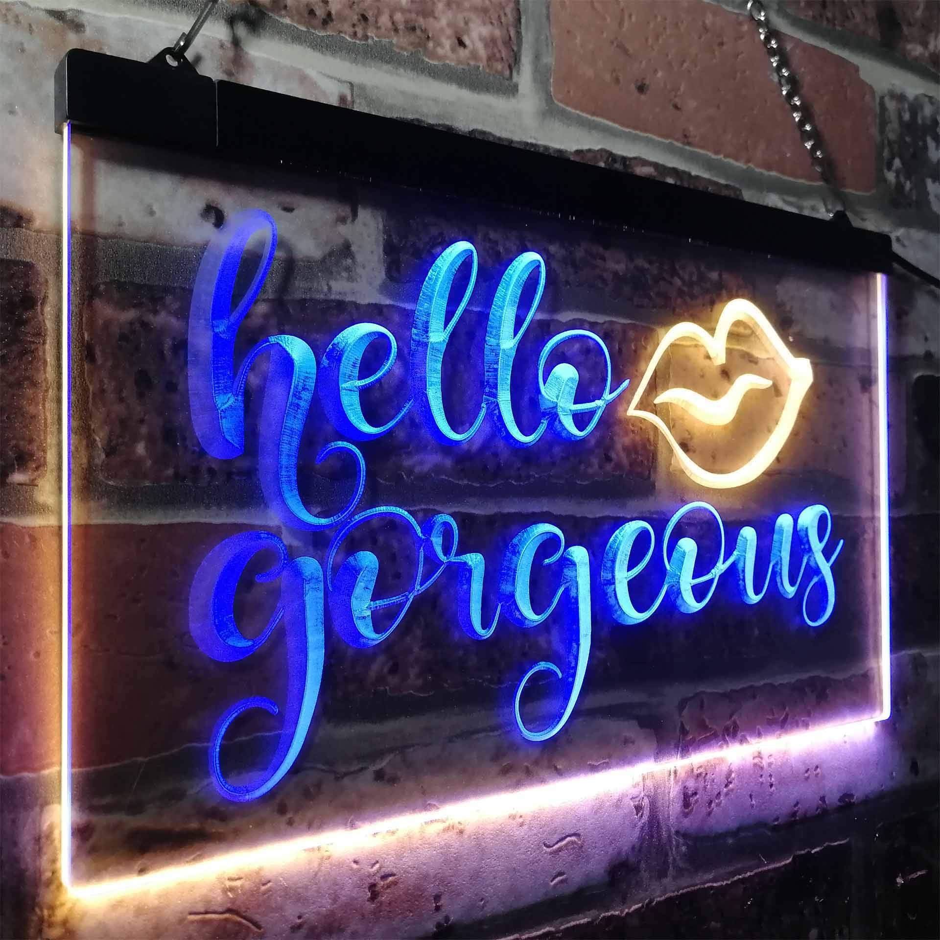 Hello Gorgeous Support Women Dual Color LED Enseigne Lumineuse Neon Sign Bleu Et Jaune 300 X 210mm St6s32-i1178-by