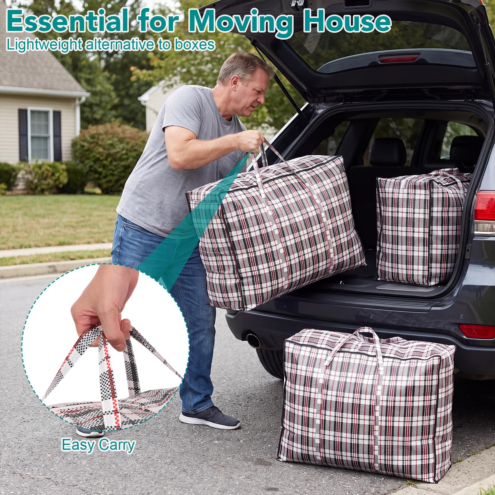 Dntorx Extra große Wäschesäcke, 80 x 60 x 28 cm, starke Jumbo-Aufbewahrungsbeutel mit Reißverschlüssen, wiederverwendbar, wasserdicht, Umzugskartons für Reisen, Verpacken, Einkaufen