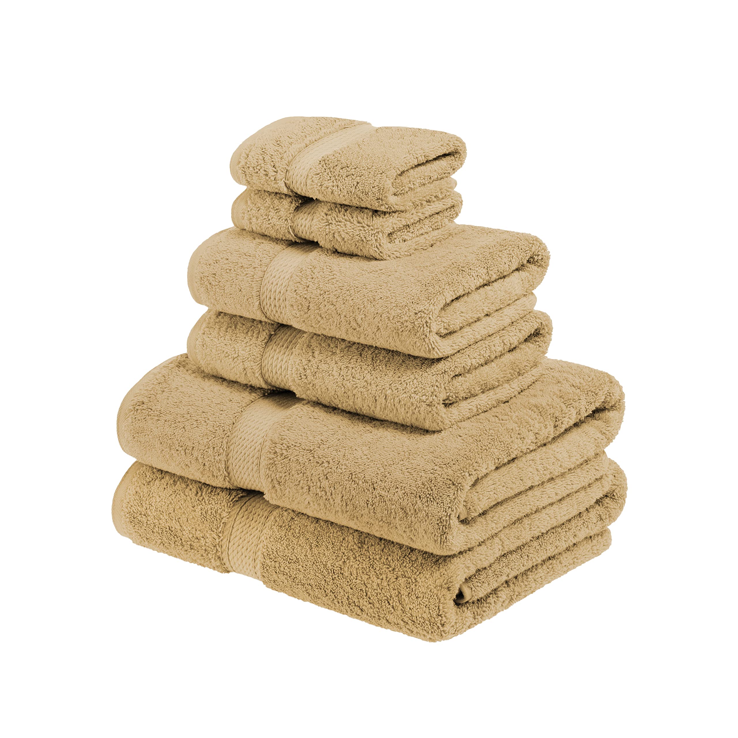 Superior Egyptian Cotton Pile 6 Piece Towel Set, Includes 2 Bath, 2 Hand, 2 Face Towels/Washcloths, Ultra Soft Luxury Towels, Thick Plush Essentials, Guest Bath, Spa, Hotel Bathroom, Toast