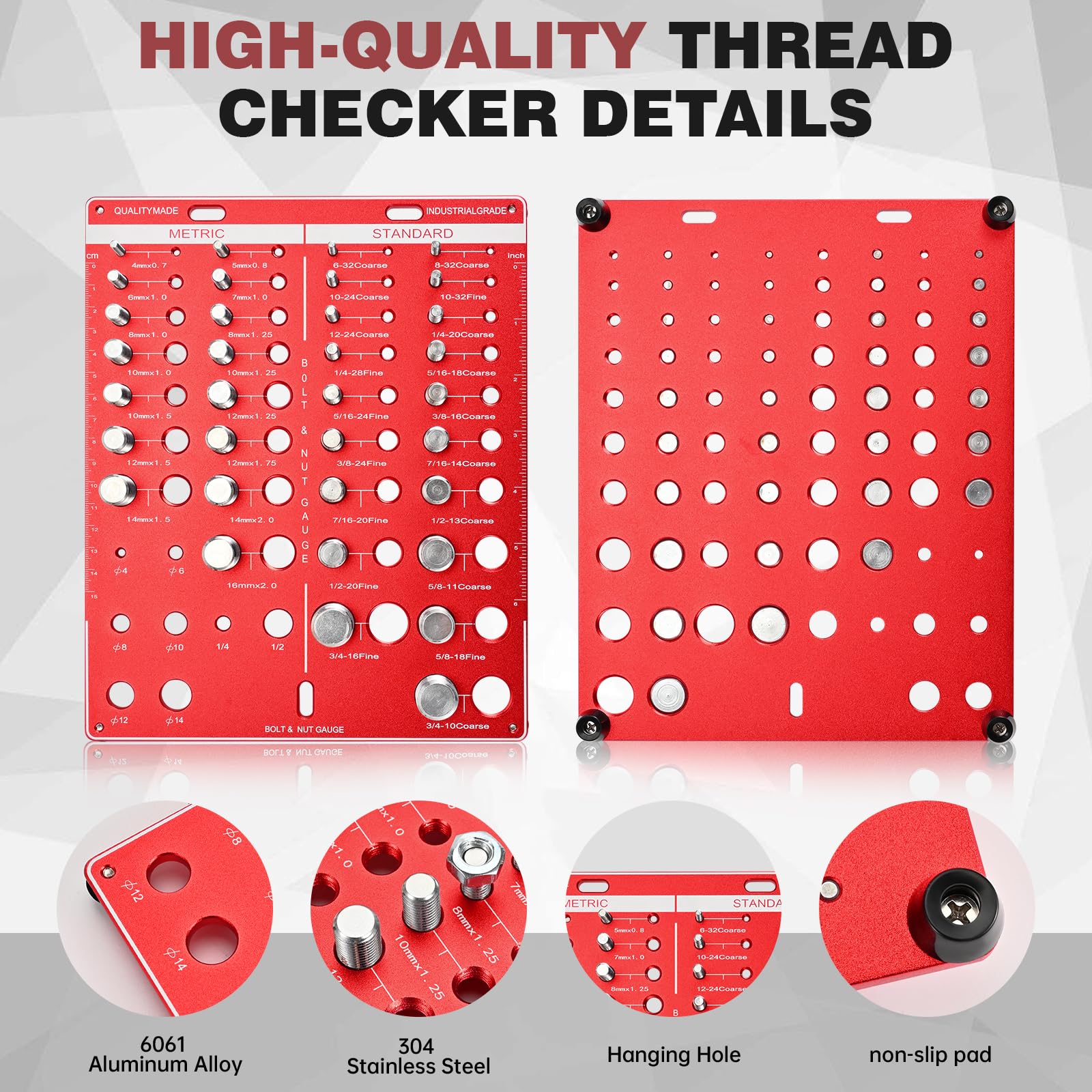 Carbon Steel Thread Gauge Durable Bolt & Nut Thread Checker - 28-Hole ...