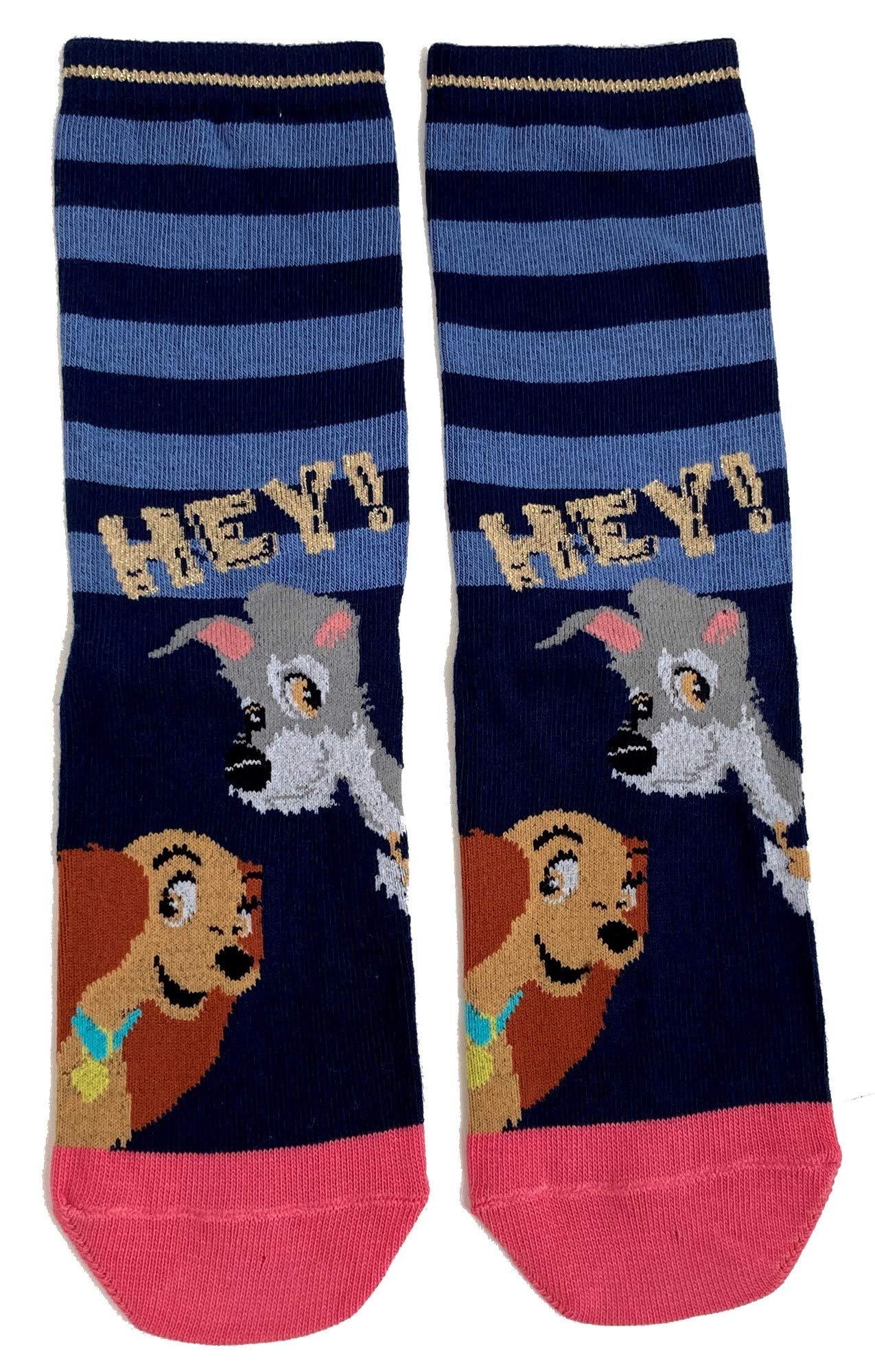 Sock Shack Ladies Hey Lady & The Tramp Faces Striped Blue Socks 4-8 UK/37-42 Eur/6-10 US