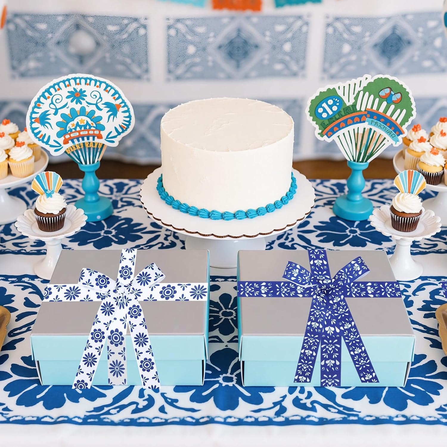 Mexican Talavera Grosgrain Ribbon for Gift Wrapping 4 Rolls 20 Yards Cielito Lindo Party Decor Blue Fabric Ribbon for Mexican Fiesta Birthday Wedding Baby Shower Party Supply DIY Wreath Bow image 3