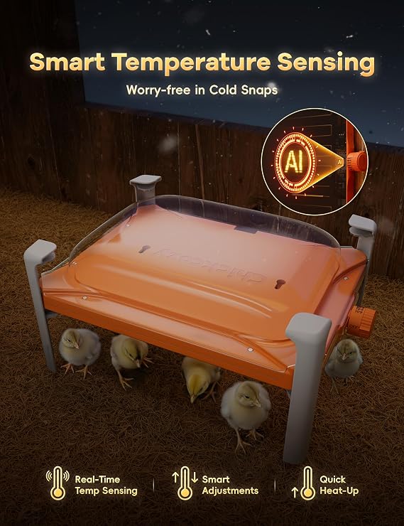 Smart Chicken Coop Heater, 200 Watts Chick Brooder Heating Plate Built-in Adaptive Temperature Sensor, Chicken Brooder Heater, Adaptable to Timer and Temp Controllers,UL-Compliant
