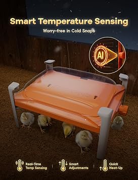 Smart Chicken Coop Heater, 200 Watts Chick Brooder Heating Plate Built-in Adaptive Temperature Sensor, Chicken Brooder Heater, Adaptable to Timer and Temp Controllers,UL-Compliant