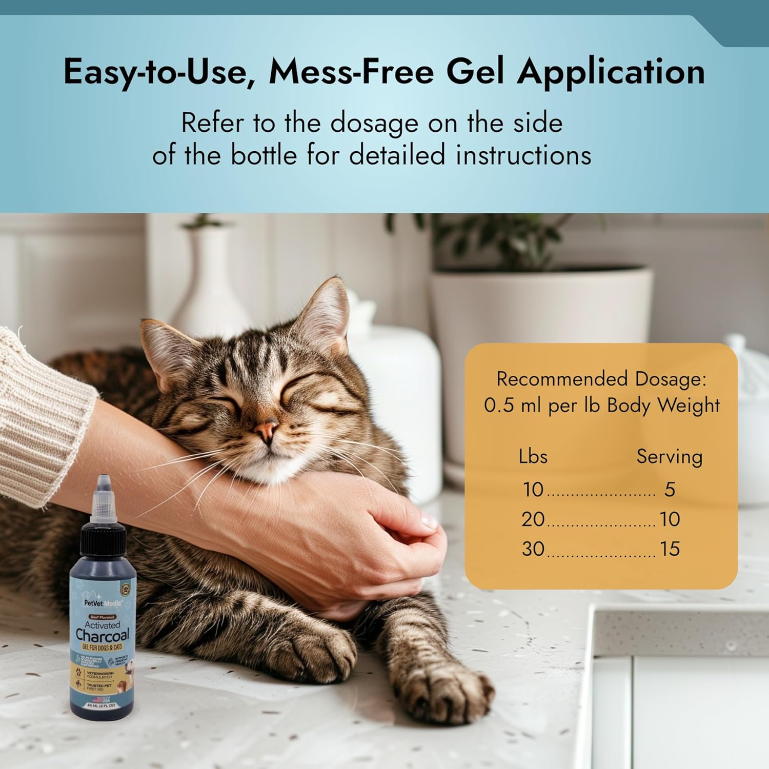 Pet Vet Flavored Activated Charcoal Gel for Dogs & Cats (60ml Bottle), Dog First Aid Activated Charcoal, Absorbs Toxins, Supports Poisoning, Diarrhea & Gas Relief, Emergency Pet Dog Supplies (Beef)