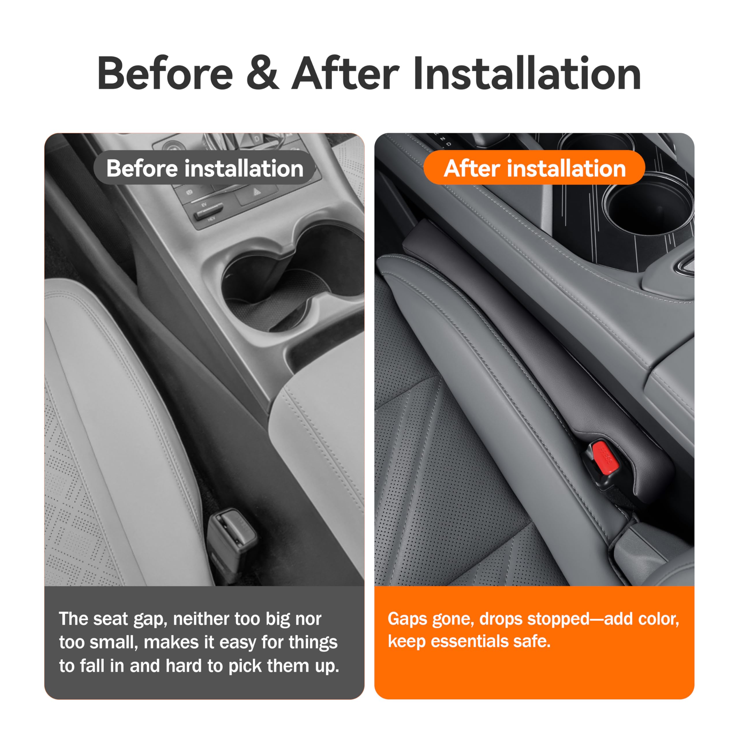 2Ps Riempitivo Fessure sedili Auto Pelle Sintetica PU, riempimento del Divario del Sedile,para-Fessure sedili Auto(Nero)