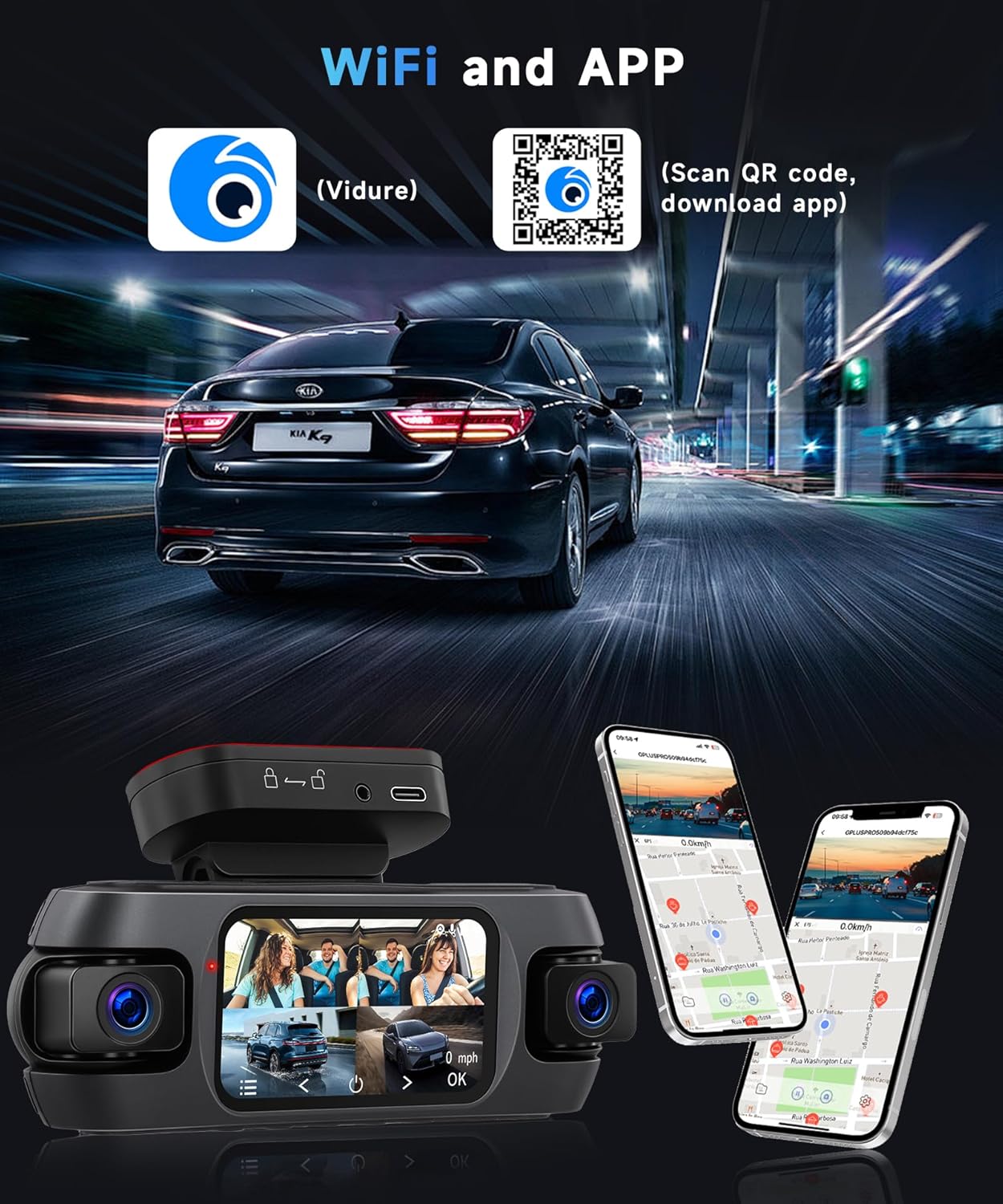 4K Dash Cam 4 Channel 360° Front and Rear Inside Left Right, 3 Inch Dash Camera Support WiFi GPS Night Vision Sensitive Motion Detection 24/7 Recording Parking Mode Monitor Reversing Help