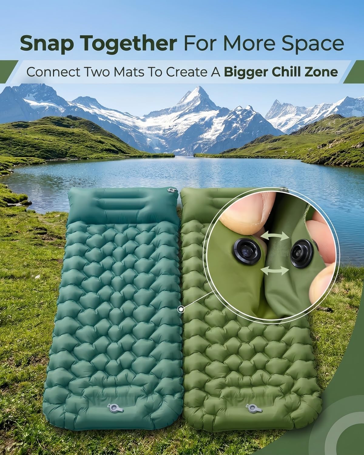 Lounge Mat- Self Inflating Air Sleeping Pad with Pillow, Thick Memory Foam Camping Mattress with Built-In Pump, Lightweight Portable Bed for Backpacking, Hiking, Tent and Car Travel (Double-blue)