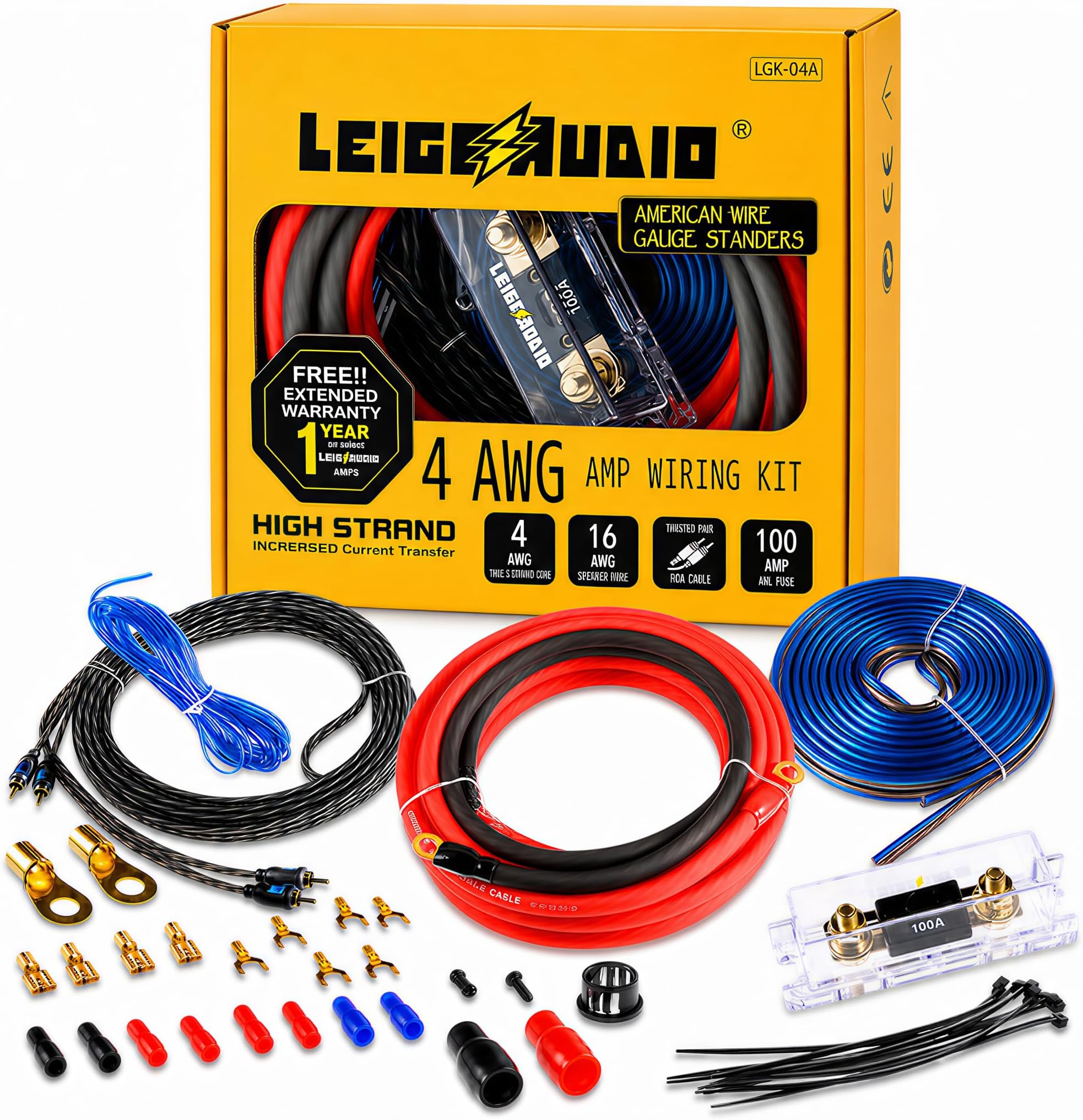 4 Gauge Amp Wiring Kit Ture 4 AWG Amplifier Installation Wiring Kit - Car Subwoofer Wiring Kit Helps You Make Connections and Brings Power to Your Radio, Subwoofer and Speakers
