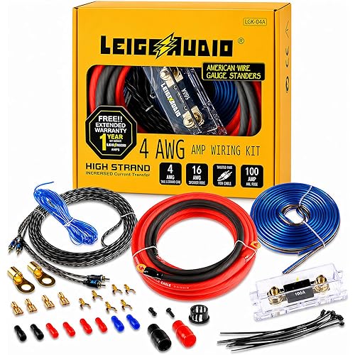 4 Gauge Amp Wiring Kit Ture 4 AWG Amplifier Installation Wiring Kit - Car Subwoofer Wiring Kit Helps You Make Connections and Brings Power to Your Radio, Subwoofer and Speakers