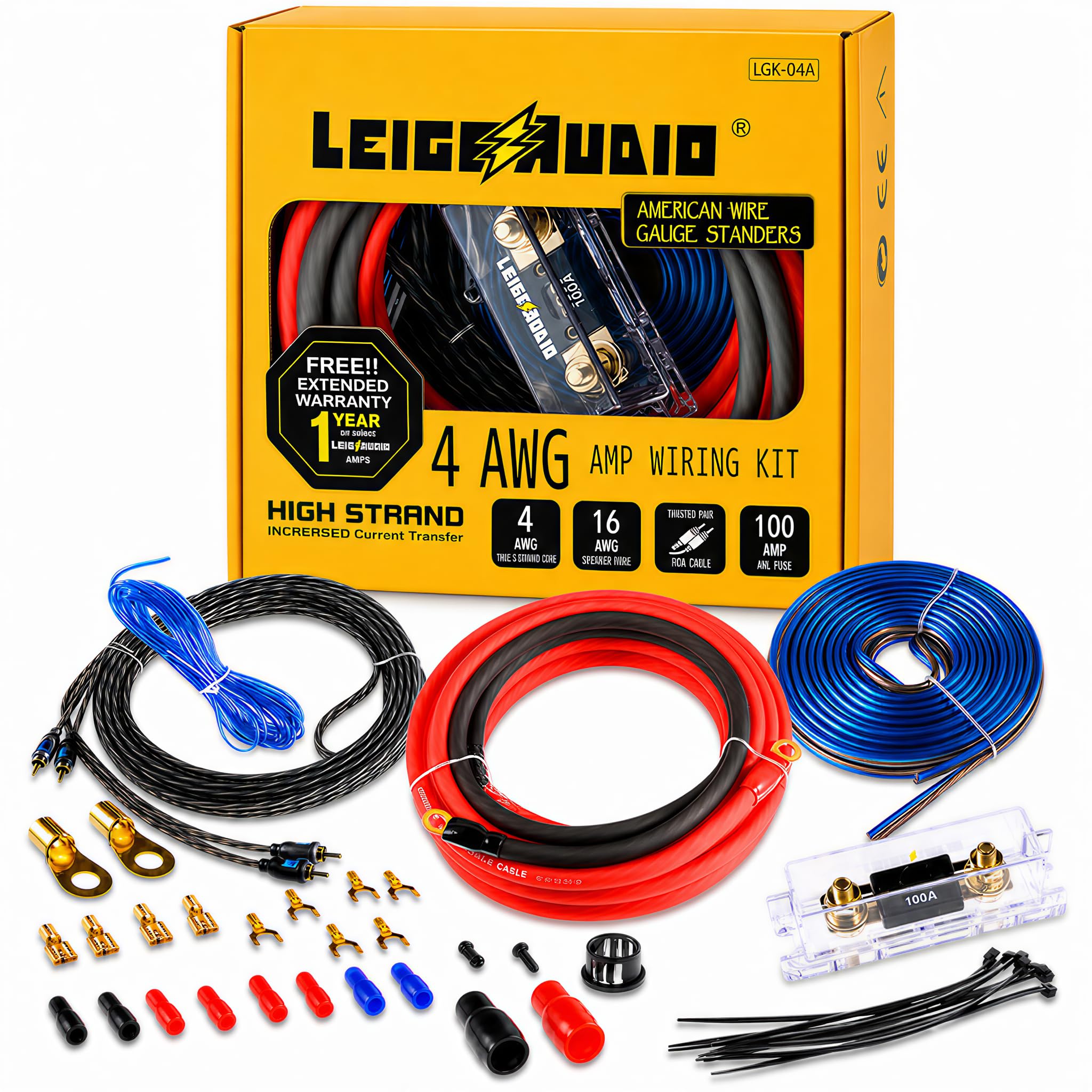 Kit di cablaggio per amplificatore da 4 gauge Ture 4 AWG, kit di cablaggio per subwoofer per auto che ti aiuta a creare collegamenti e porta energia alla tua radio, subwoofer e