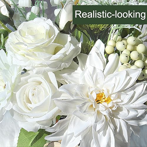 Miniatura 5 de Flores sintéticas en jarrón, flores artificiales con jarrón, arreglos florales de seda blanca primavera con luces de cobre para decoración del hogar