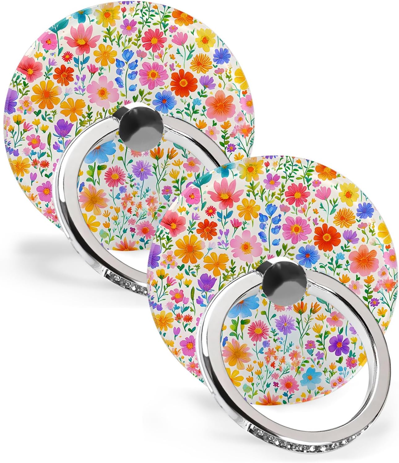 Phone Grip Spring Colorful Flowers Bloom Wildflowers Leaves Plant Phone Ring Holder Finger Grip Kickstand 360° Rotation Compatible with Most Cell Phones, Tablets and Cases, 2Pcs Round