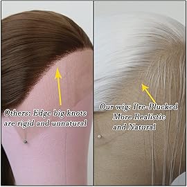 BTWTRY White Synthetic Lace Front Wig - Long Straight Platinum Snow White Lace Front Synthetic Wig - Pre Plucked Natural Hairline - Glueless Heat Resistant Fiber Hair Wig for Fashion Women