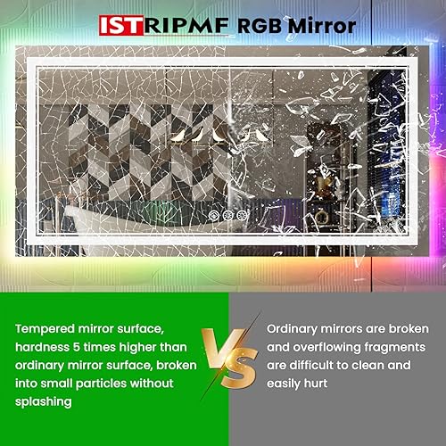 Miniatura 6 de Espejo de baño LED de 84 x 32 pulgadas con luces, espejo retroiluminado RGB que cambia de color, espejos de tocador grandes iluminados para pared de