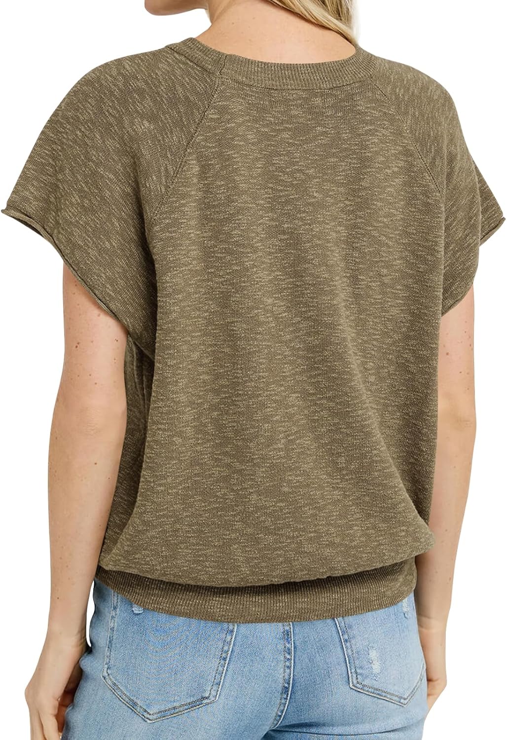 Saodimallsu Womens Short Sleeve Crewneck Sweater Summer Tops Casual Loose Knit Lightweight Basic Pullover Shirts - Image 4