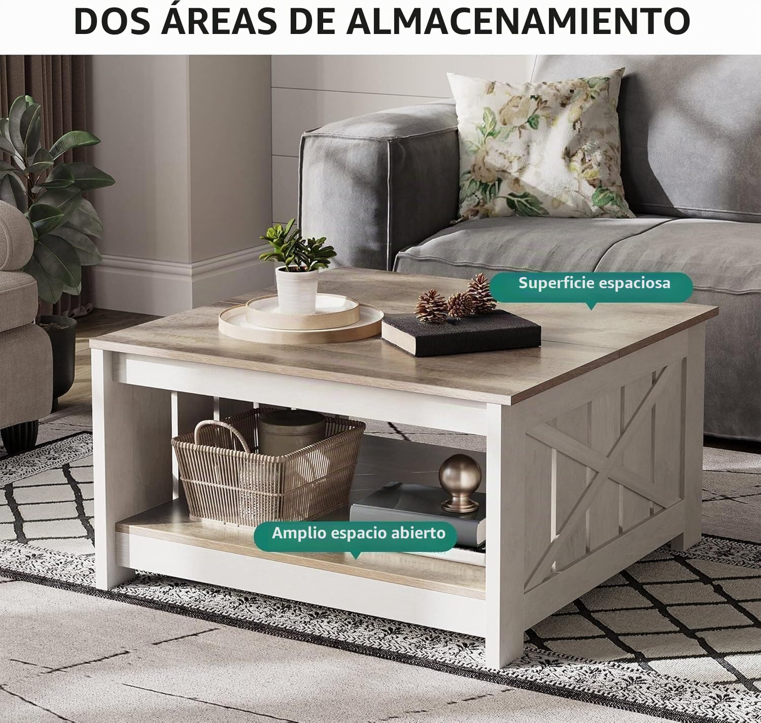 YITAHOME Coffee Table Mesa de café, Madera de ingeniería, Gris Desgastado, 80x80x45cm