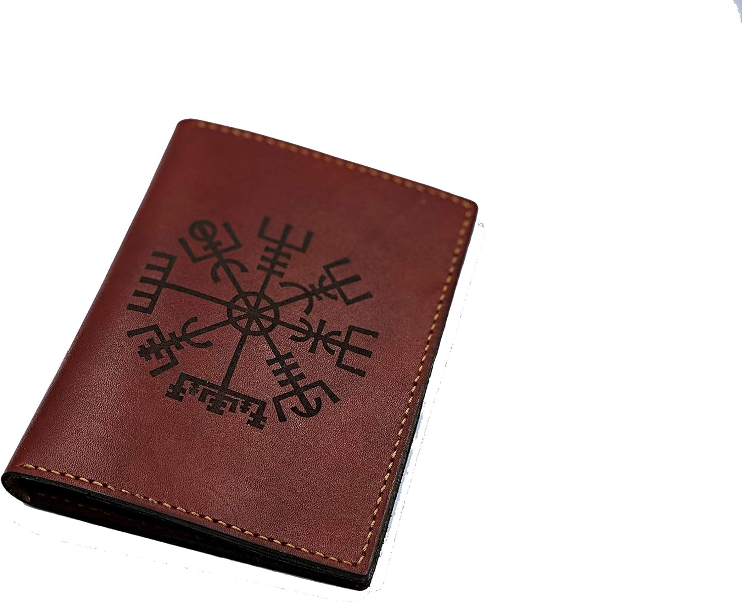 Unik4art - Viking Compass vegvisir Passport wallet, leather handmade personalized travel passport holder, family travel accessories gifts