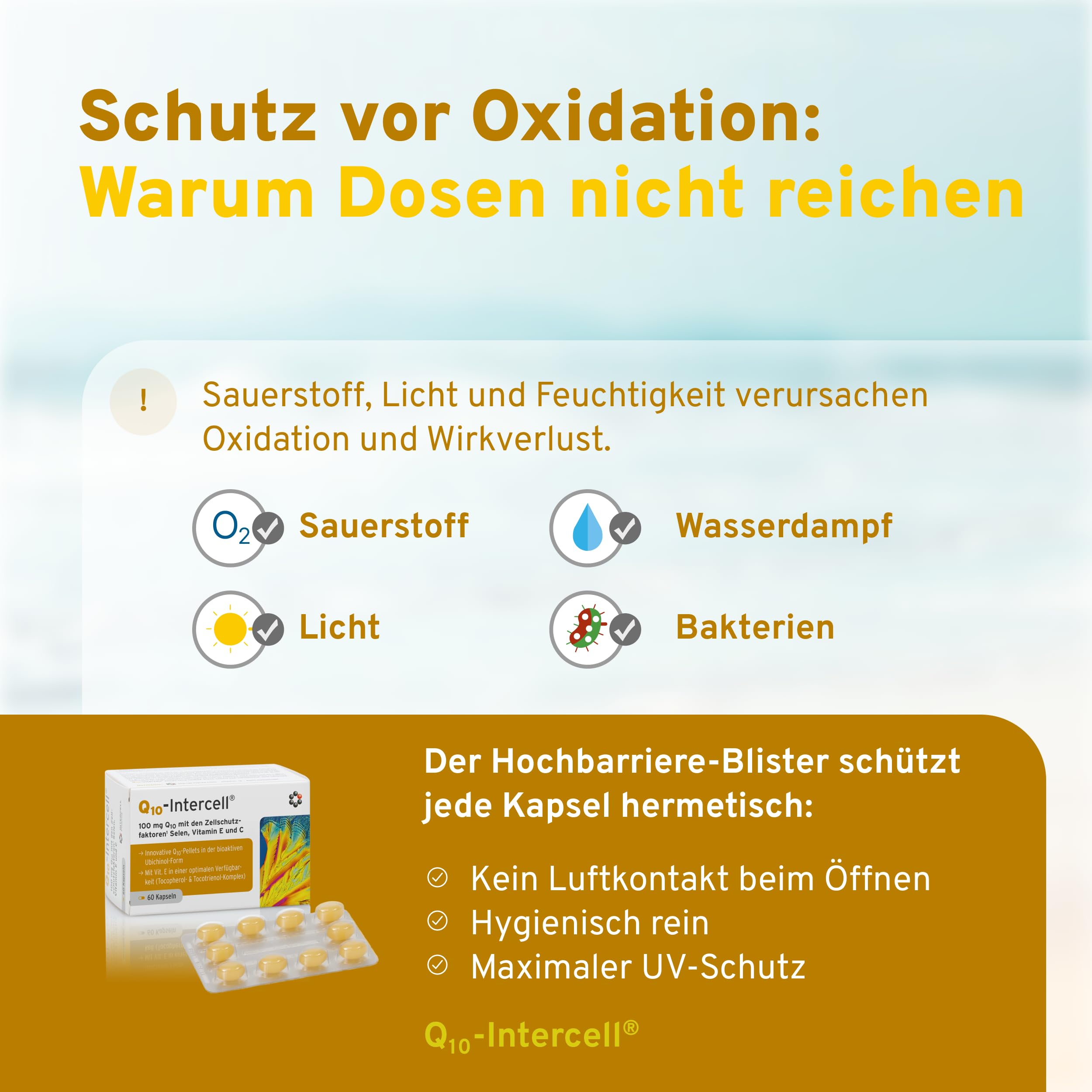 Coenzym Q10 Intercell mit Ubichinol Pellets - Hochdosiert & exzellente Bioverfügbarkeit (Humanstudie) – 60 Kapseln mit Selen, Vitamin C & E – Innovatives 2-Phasen System ohne Gelatine
