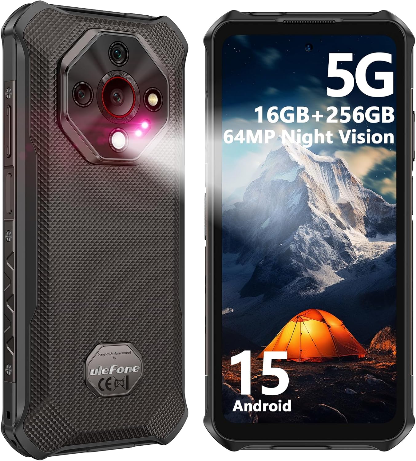 Ulefone Armor X16 Pro 5G Rugged Phone, front and back view
