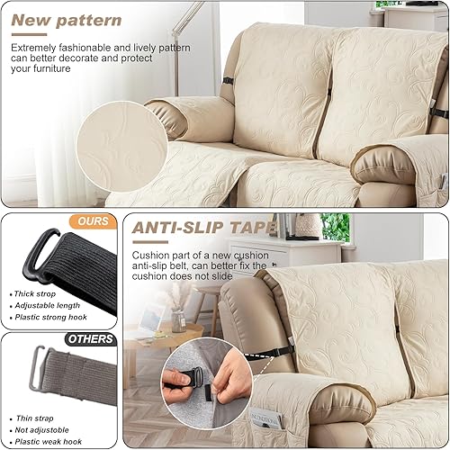 Vista 3 de Genina Fundas de sofá para sofá de 2 cojines, 100% impermeables, fundas de sofá reclinable de 3 asientos para sofás reclinables, protector