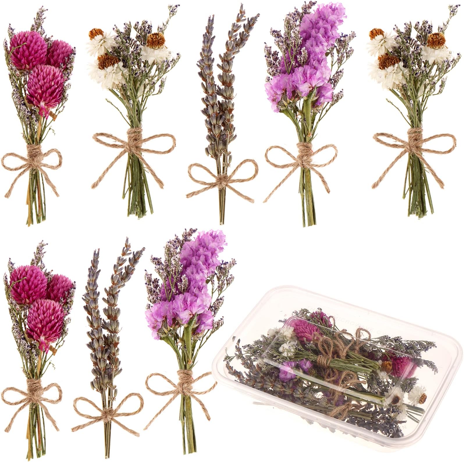 8 Pcs Mini Don't Forget Me Flower Bouquets Purple Natural Dried Flowers Bouquet Dry Flower&Leaves Lavender Dried Embossing Flower Bundles Plant Stem Bunch for DIY Craft,Photo Props,Wedding Decoration