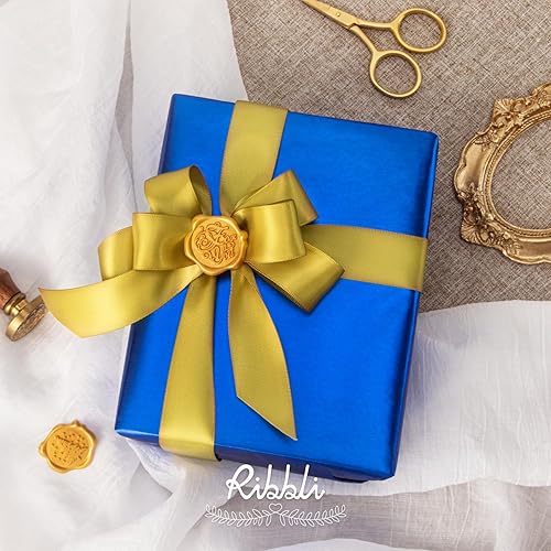 Miniatura 2 de Ribbli - Cinta de satén de doble cara dorada, 1 pulgada x 25 yardas, uso para ramo de lazos, envoltura de regalos, decoración de boda