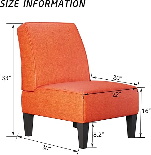 Miniatura 2 de Yongqiang Juego de 2 sillas laterales tapizadas sin brazos para sala de estar, dormitorio, silla tipo pantufla, tela naranja