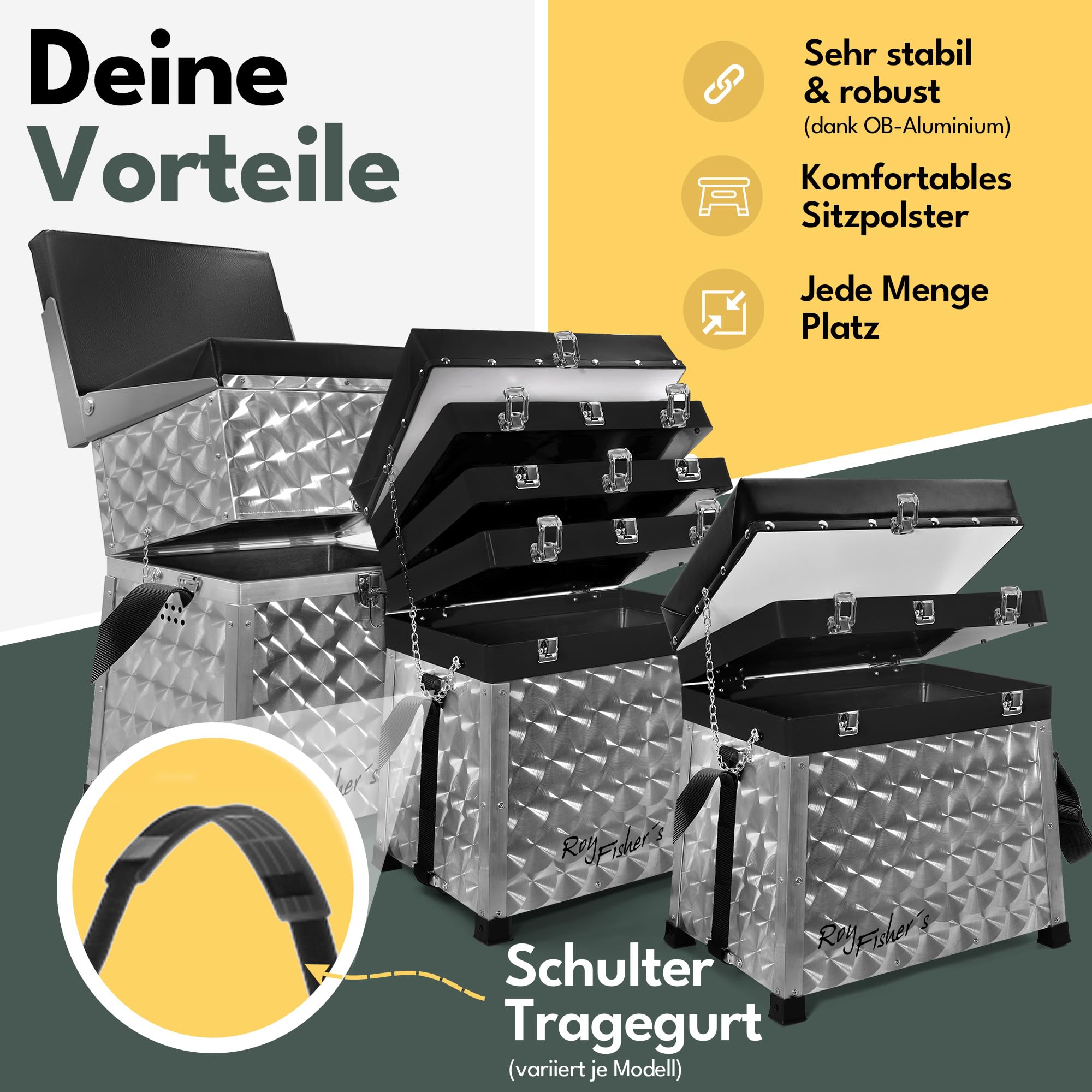 Roy Fishers Alu Sitzkiepe –, 4-ladig | Angelkoffer, Sitzbox, Angelbox, Angelsitz