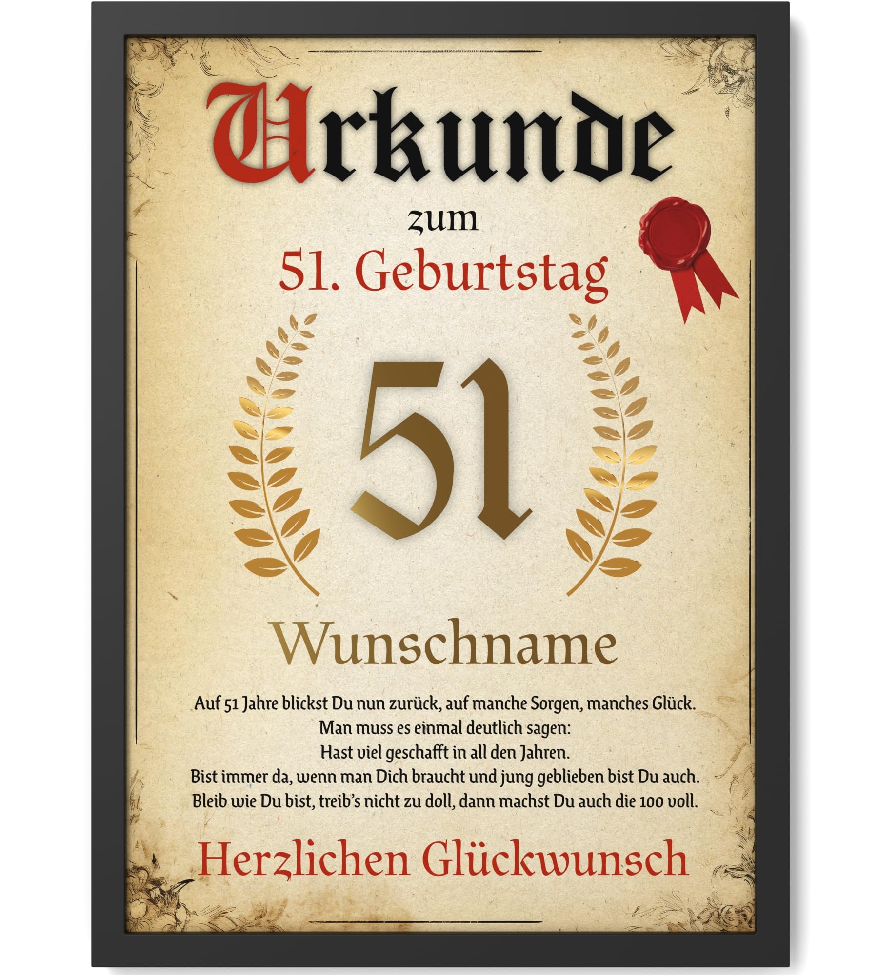 Papierschmiede® Personalisierte Urkunde zum 51. Geburtstag Geschenk Frauen Männer 51 Jahre Geburtstagskarte Geburtstagsgeschenk 51. Geburtstag personalisierbar Geburtstagsurkunde Jahrgang 1975