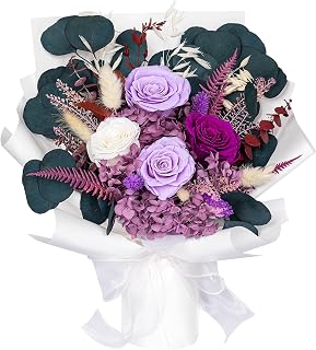 Bonsion Preserved Purple Roses Bouquet - Eternal Flowers Gift for Women, Wife, Mom | Lasts 2-3 Years, Birthday Mother's Day Anniversary