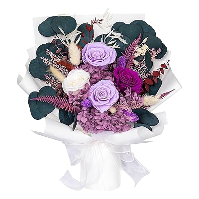 Preserved Flowers Gifts for Women, Flower for Delivery, Purple Roses Gifts fo Her, Preserved Roses Bouquets, Birthday Gifts for Grandma, Mothers Day Flowers for Wife