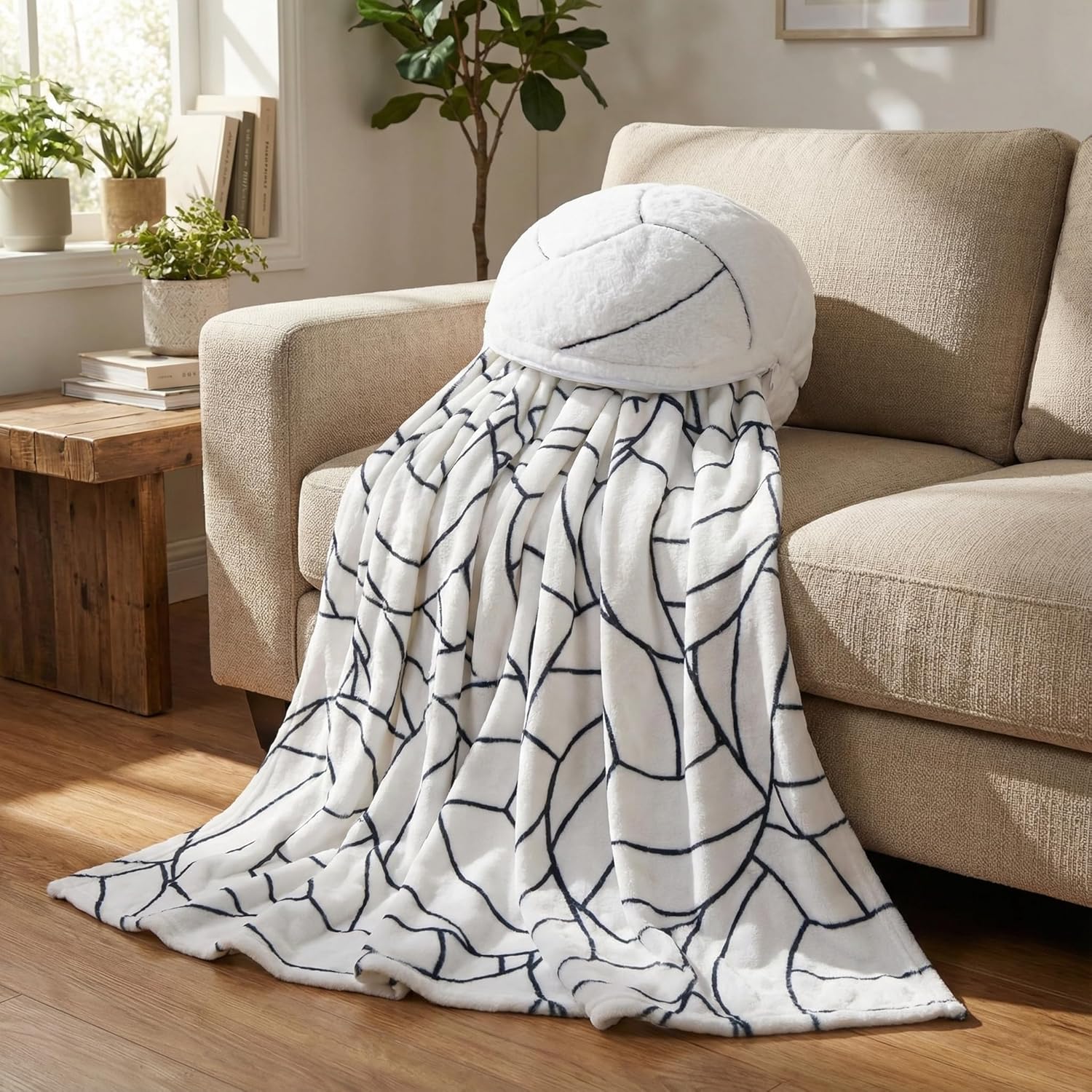 2 Pcs Sports Ball Blanket & Pillow Set 50 x 60 Inch Flannel Throw with 14 Inch Fluffy Soft Throw Pillow Toy Cozy Sports Themed Blanket for Ball Lovers Gift (Volleyball)