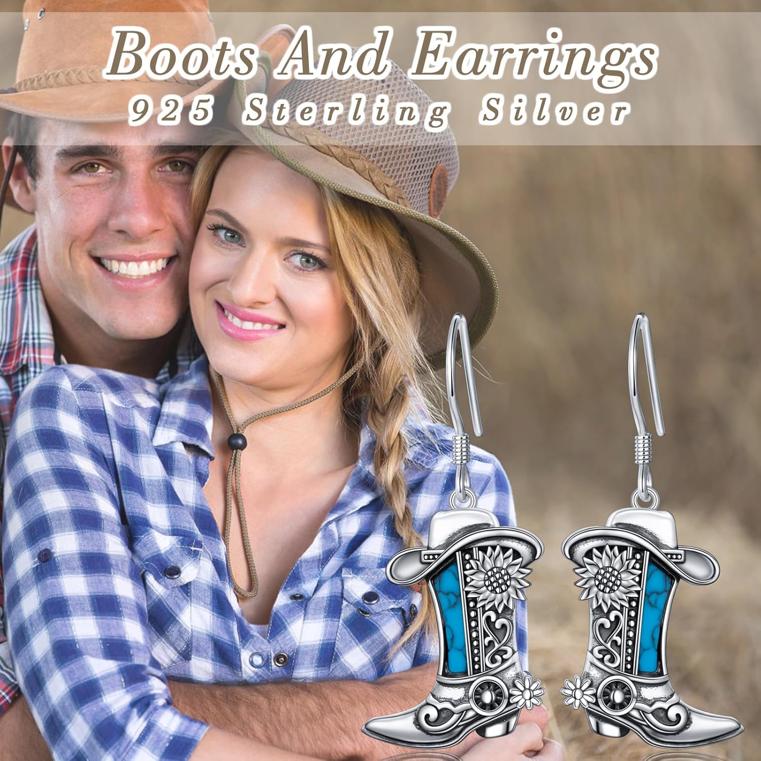 Turquoise Western Earrings for Women 925 Sterling Silver Cowgirl Dangle Earrings Western Country Jewelry Gifts for Cowgirl Cowboy - Image 6