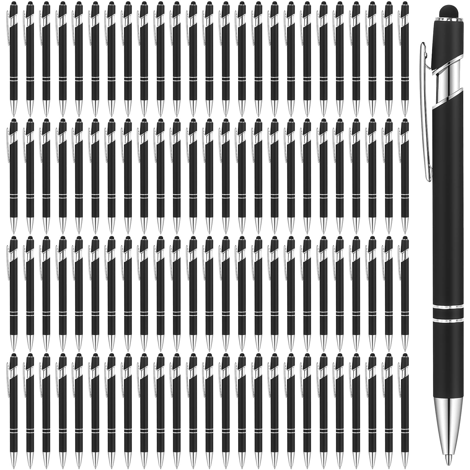 Penne a sfera con punta stilo, confezione da 100 penne stilo 2 in 1 per touch screen, inchiostro nero, punta media, retrattile, in metallo, per tablet, ufficio, scuola, 1,0 mm