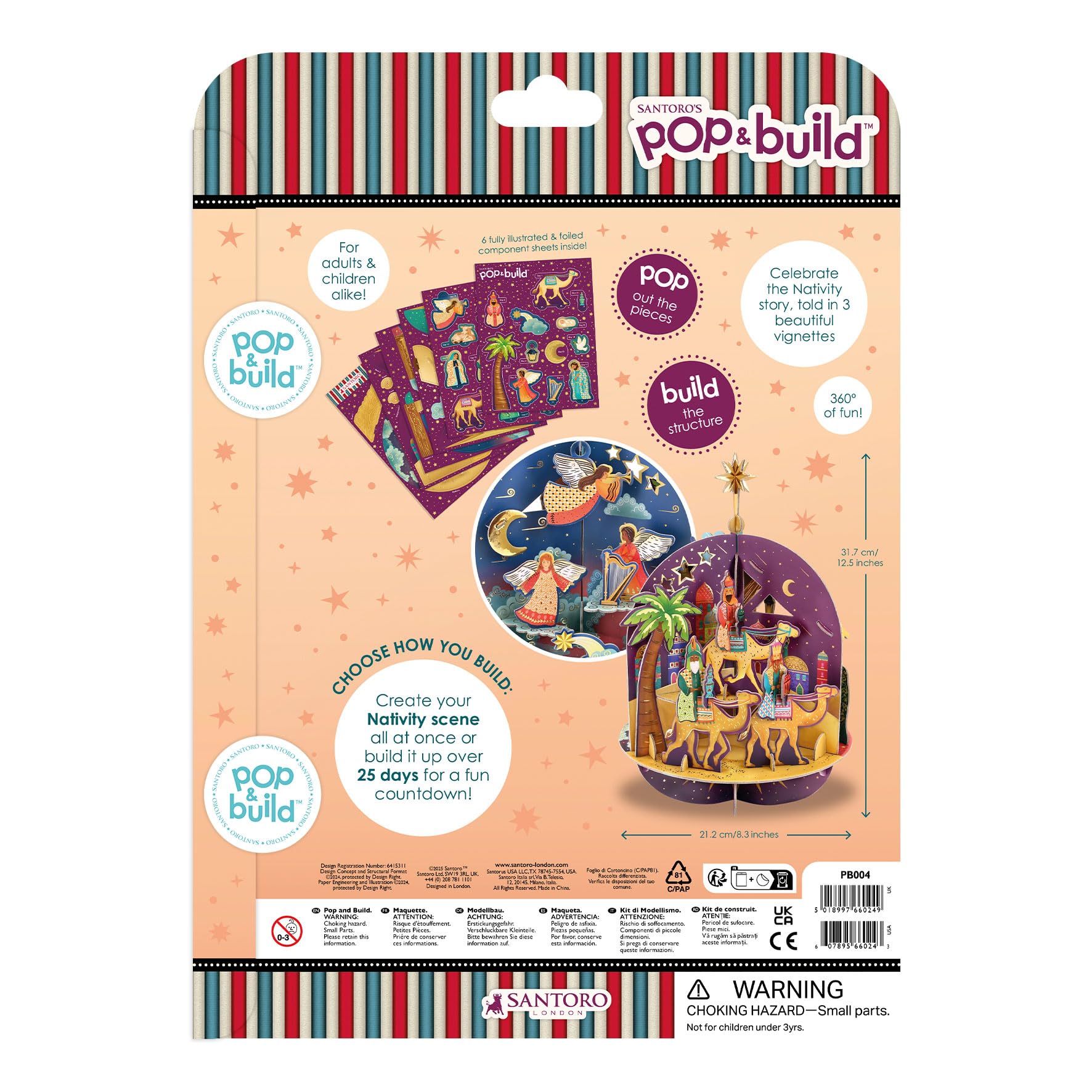 SANTORO Pop and Build Calendario dell'Avvento con conto alla rovescia per il presepe di Natale, pop-up 3D, 25 pezzi diversi per ogni giorno, regalo per bambini e adulti